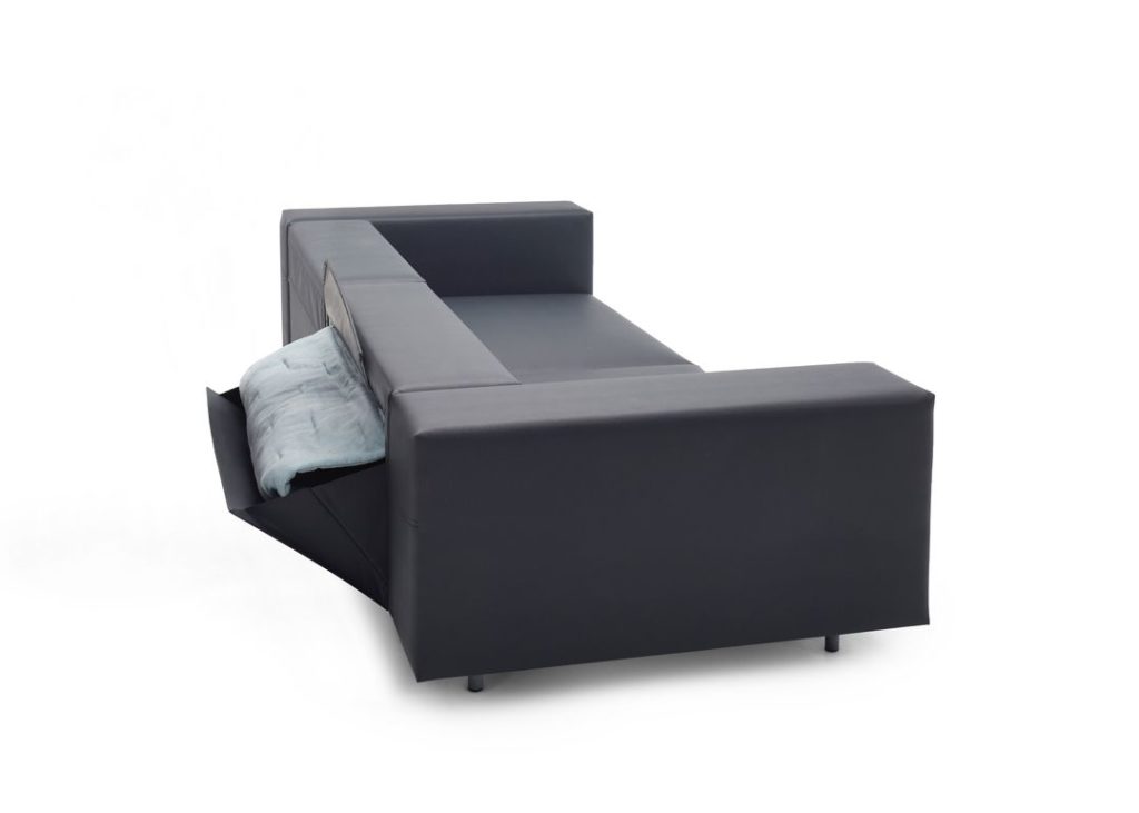 Extremis Walrus Sofa dark gray showing storage in back