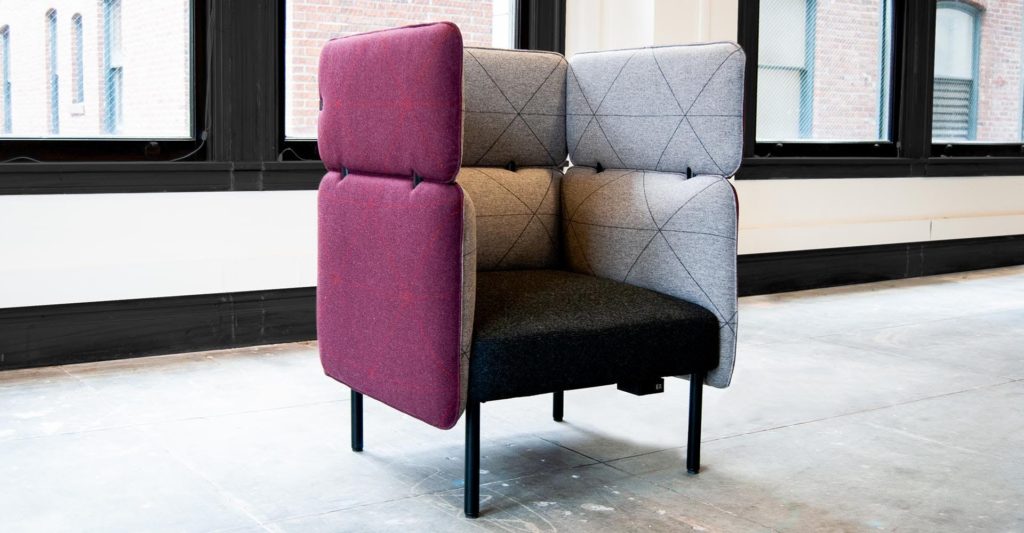Adapt Modular Seating lounge chair with high back in crimson and gray