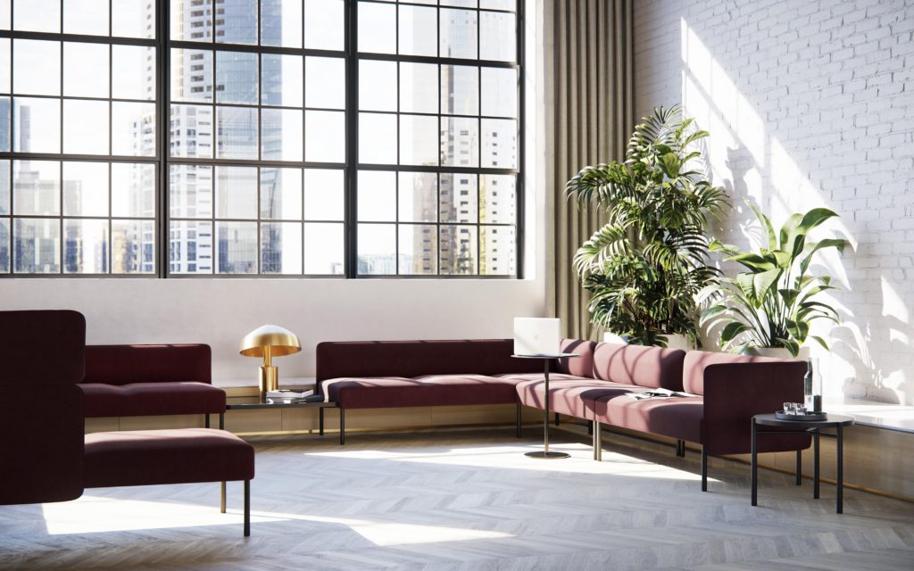 Adapt Modular Seating sectional in office space maroon