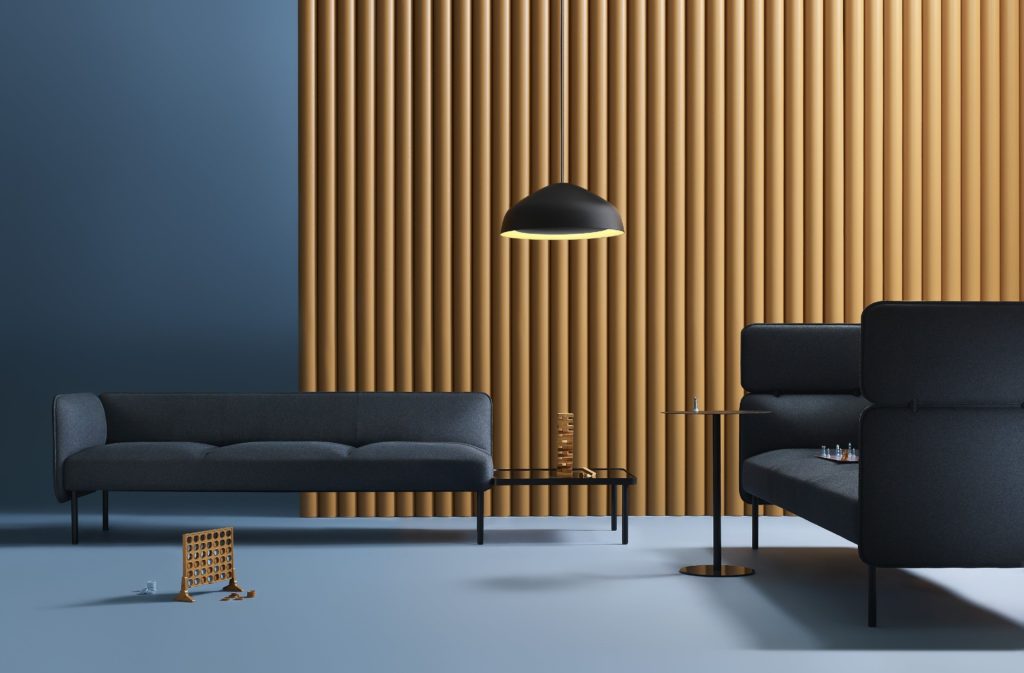 Adapt Modular Seating sofa with high back and settee in dark blue