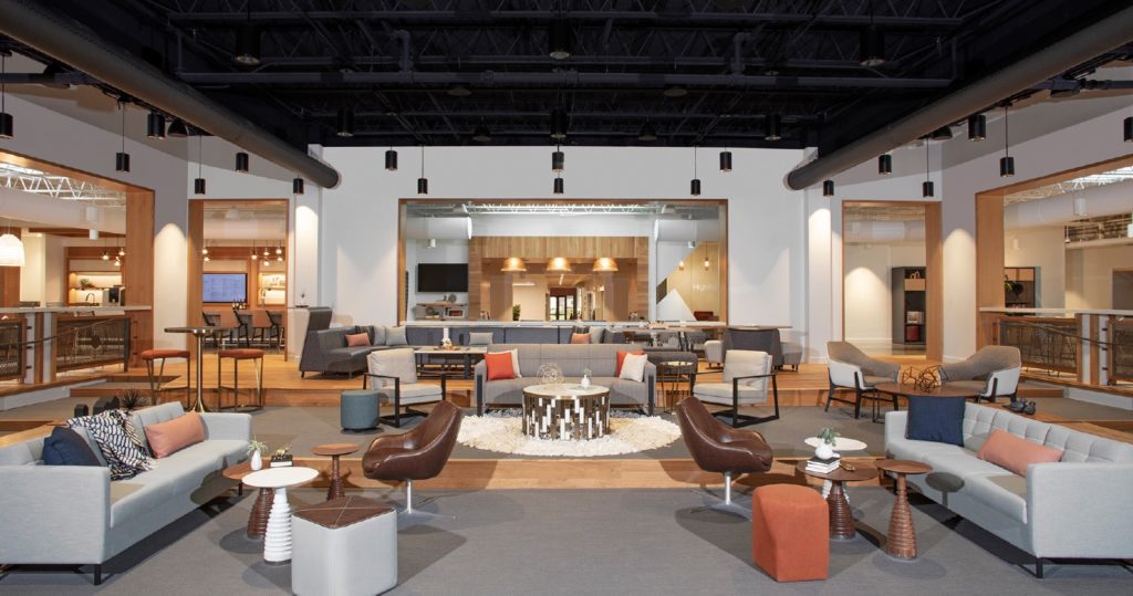Lounge area at Kimball headquarters where they just received the WELL Health and Safety seal