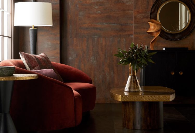 Turner Small velvet sofa in red in den