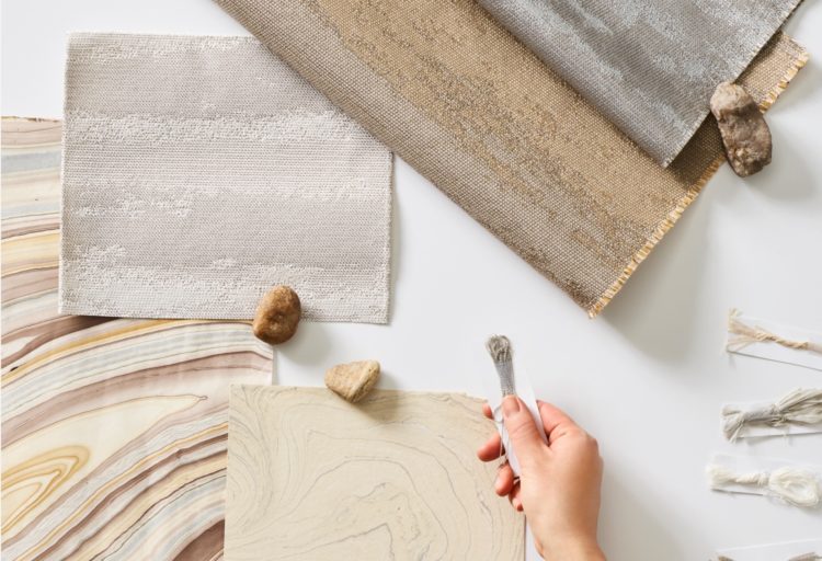 Xorel Limestone inspiration with natural rock next to Limestone textile