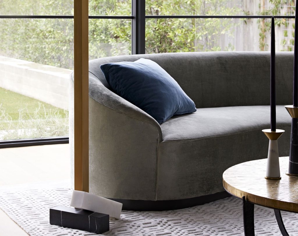 Turner Small Velvet Sofa Muslin in living room