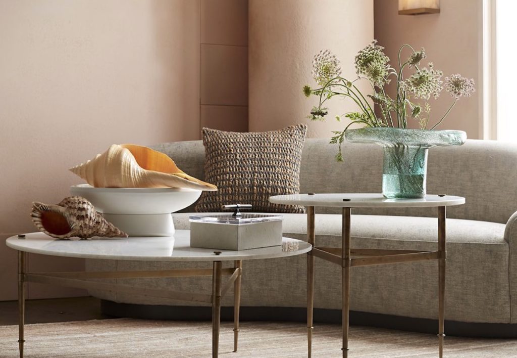 Turner Small Velvet Sofa in Mist in living room