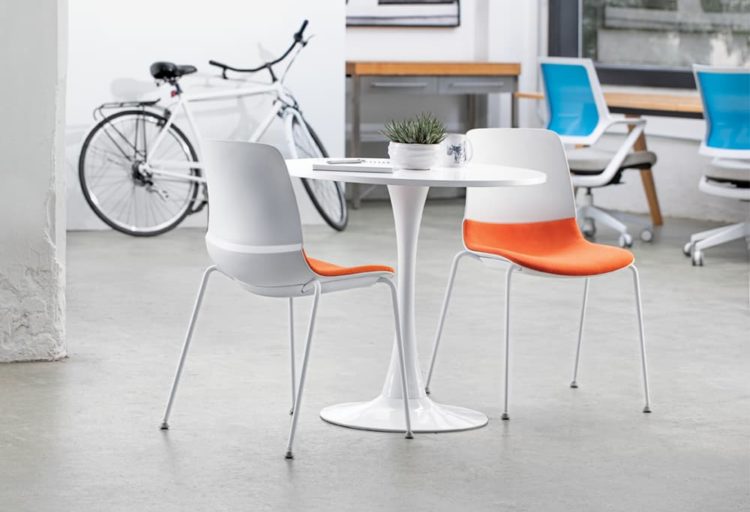 Mika Multi-Purpose chair two chairs in white with orange upholstery