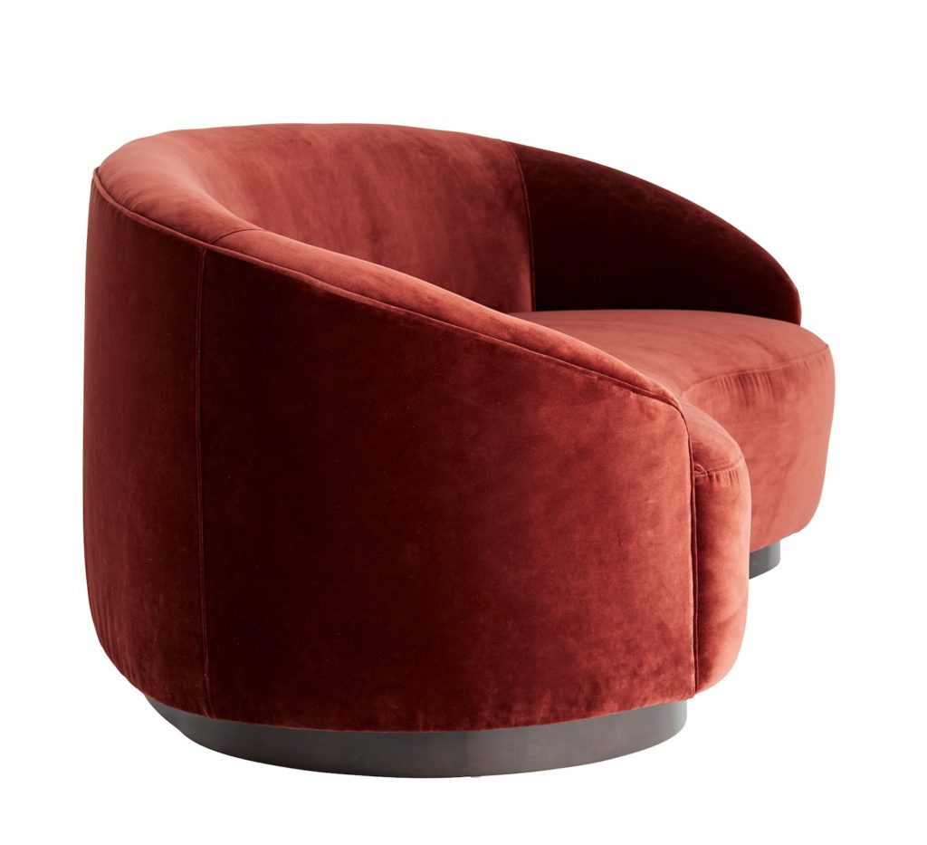 Turner Small Velvet Sofa side view in red