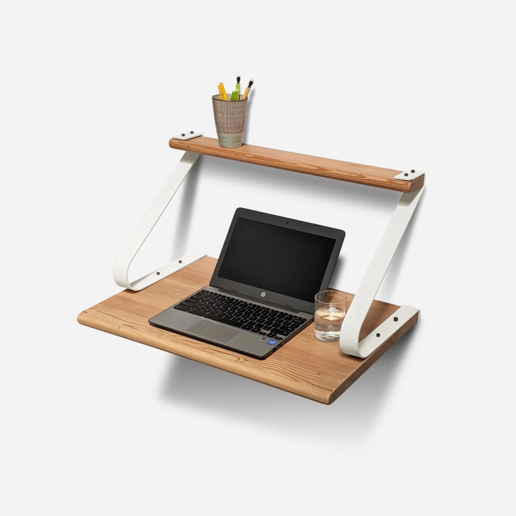 Formr's underSTUDY desk white bracing with computer and pencil case