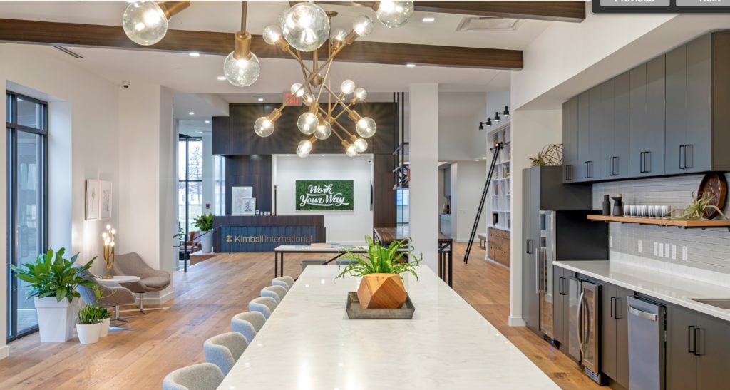 Foyer at Kimball headquarters where they received the WELL Health and Safety seal