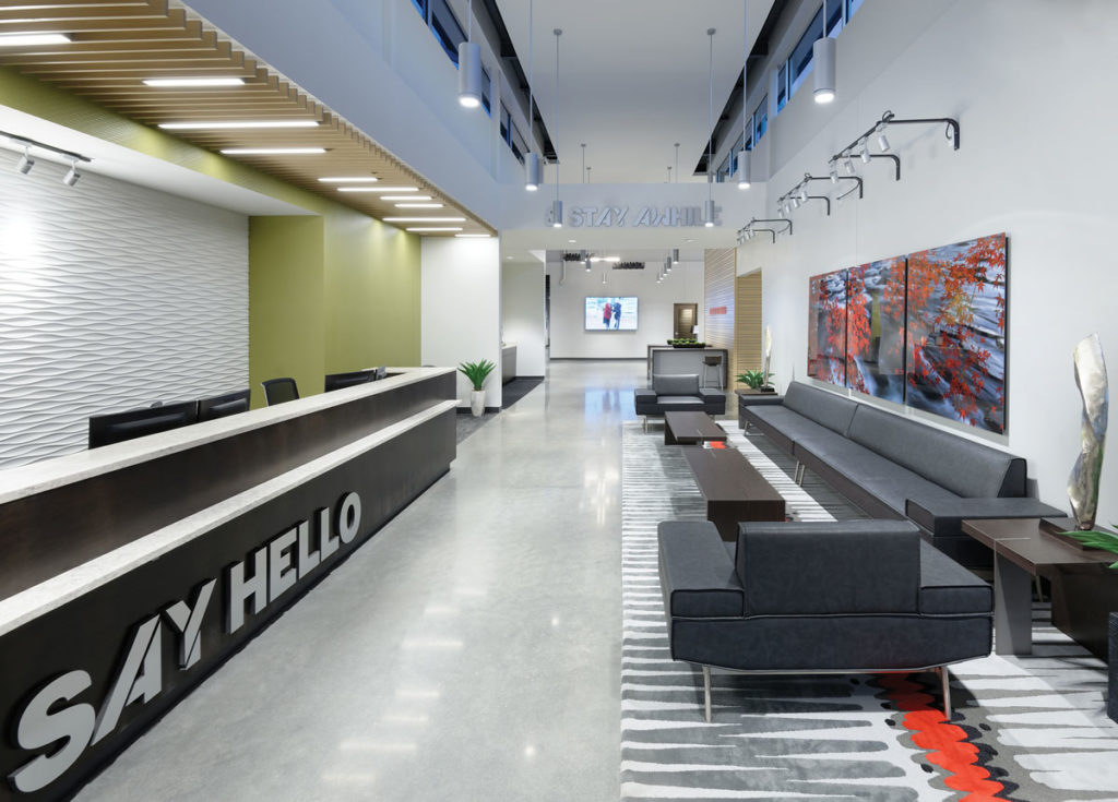 Architectural Cylinders light several lights in reception area 