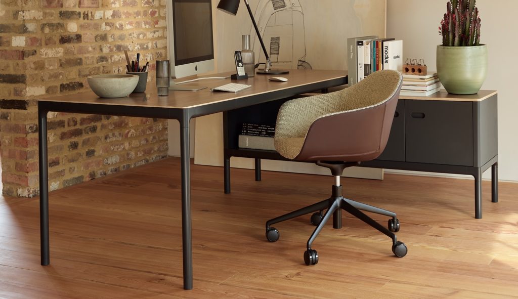 Pearson Lloyd Edge collection desk with attached storage and chair