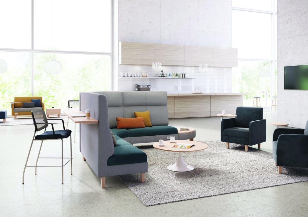 Product Intelligence OFS Modular lounge and Coact modular lounge in roomy office space