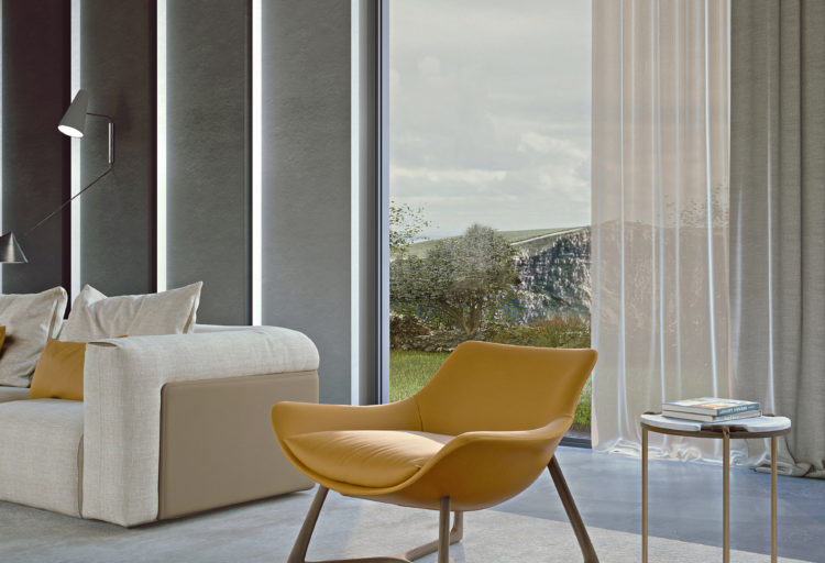 Lyra chair in yellow in spacious room in front of window
