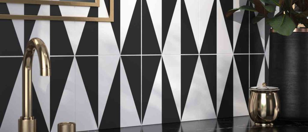 Walker Zanger Pop Culture porcelain tiles Chess Queen on backsplash in kitchen