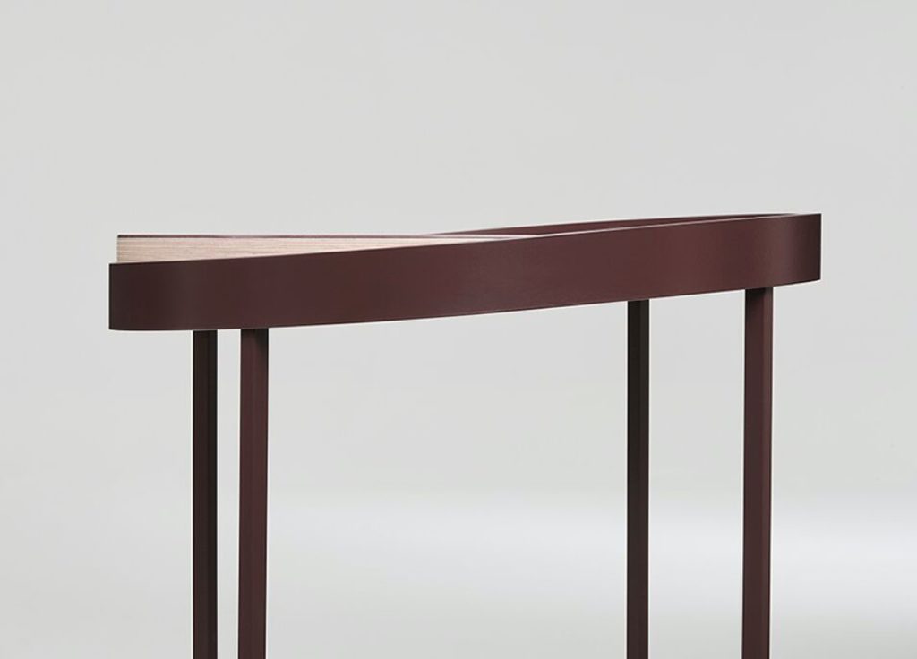 Studio TK Sly Table detail wood laminate brown frame