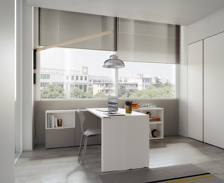 Giro transforming console/desk in white desk in small room