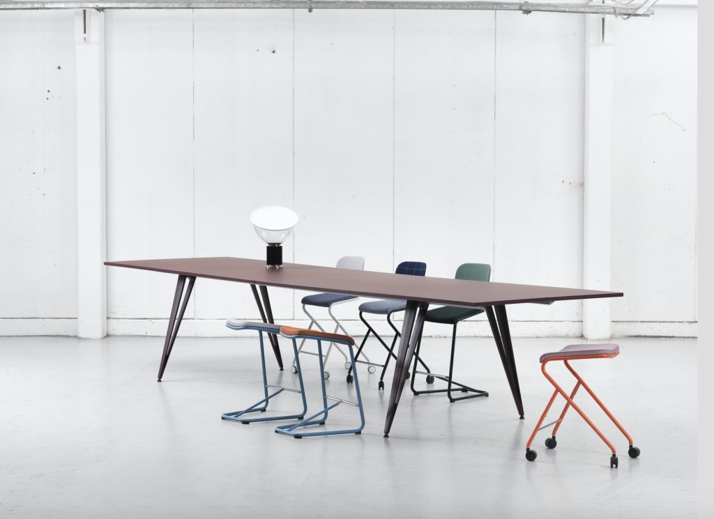 Attach table high height with oak top and several stools