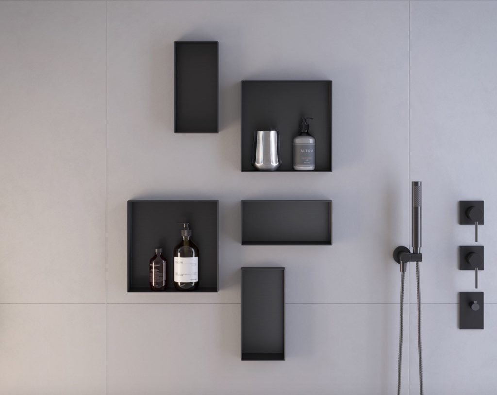 C-BOX front view black finish on wall five units
