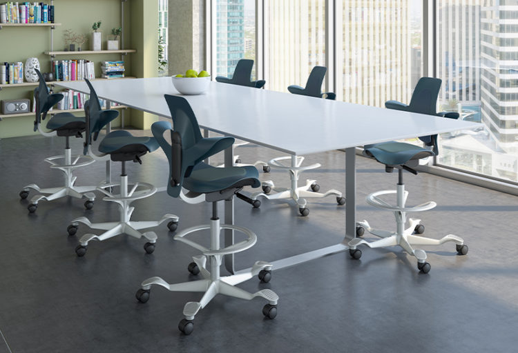 HÅG Capisco several blue upholstery around conference table