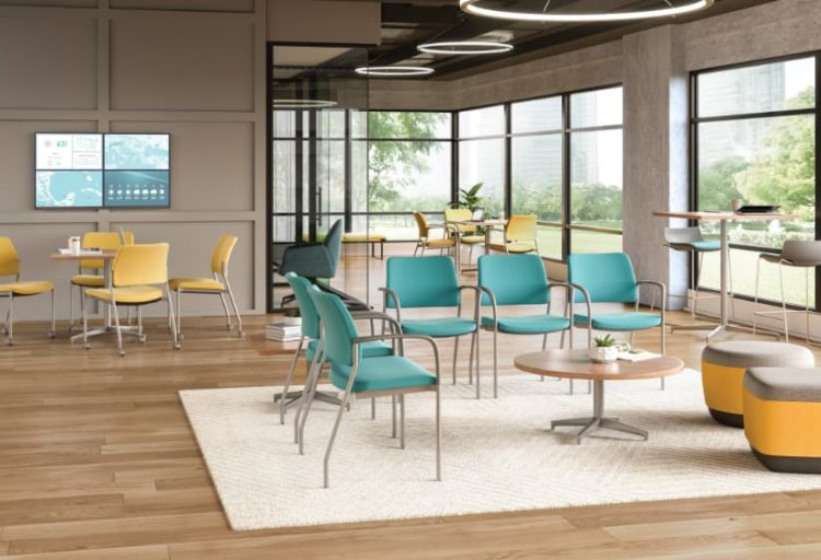 SitOnIt Cora side chair several chairs in aqua and yellow in waiting area