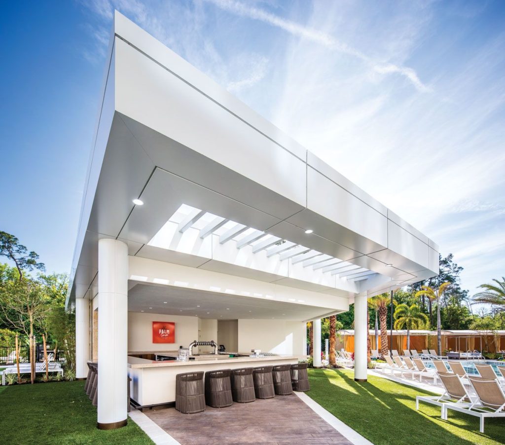H.E. Williams lighting outdoor bar with recessed circle lights