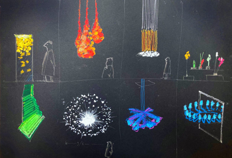Lumina Naturae drawing of eight light sculptures
