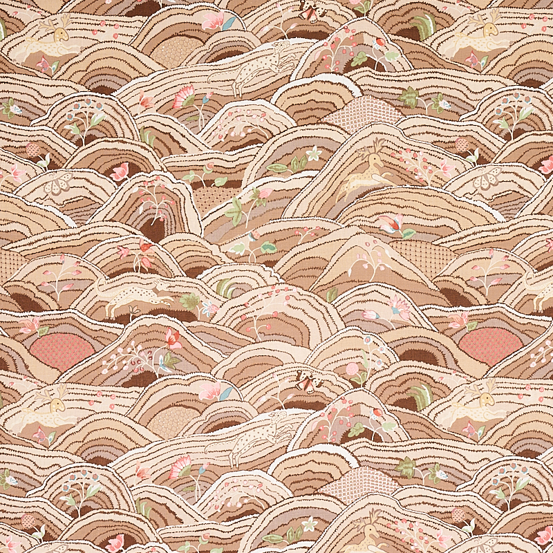 Schumacher Flight of Fancy wallpaper Rolling Hills cartoon style sand hills with creatures and plants hidden within