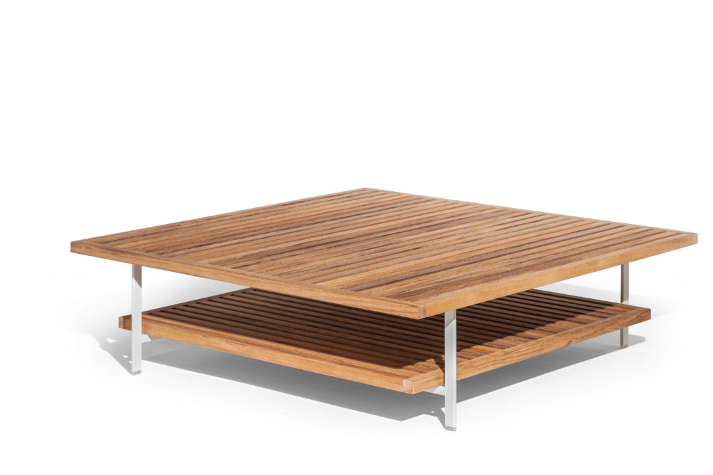 Boundless Living Solaria low table iin Teak slat style with storage beneath