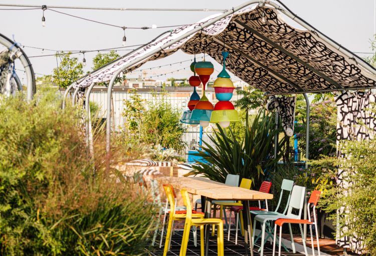 Ikea Terrazza fabric-covered patio with chairs and table
