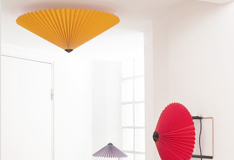 Matin table, wall, and ceiling in gray, red, and yellow