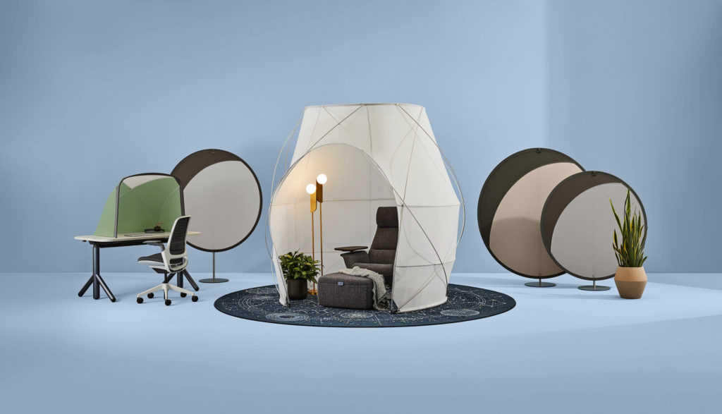 Steelcase work tent in cream with tent material room dividers and desk screen