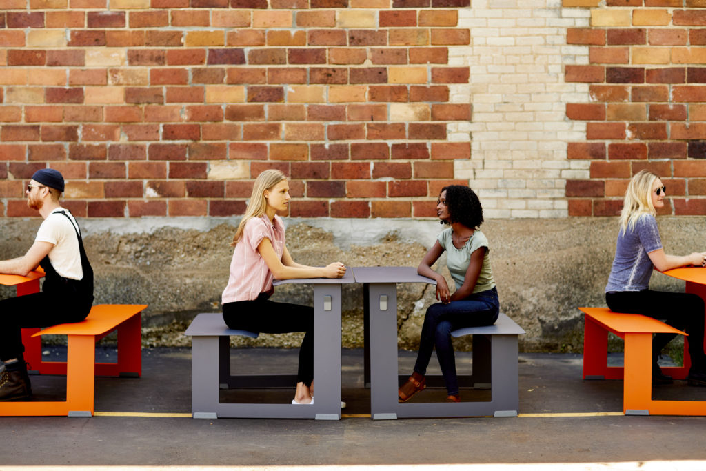 Take-Out one gray, two orange with people seated