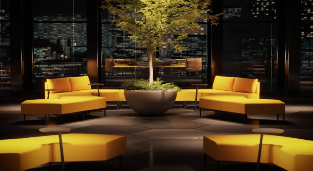Cityscape 2.0 yellow many elements in dark moody space 