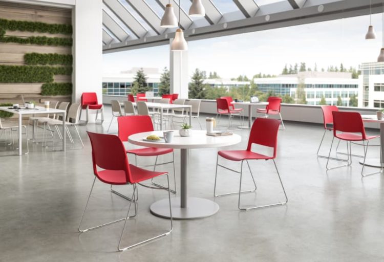 SitOnIt Sprout chair red in cafeteria