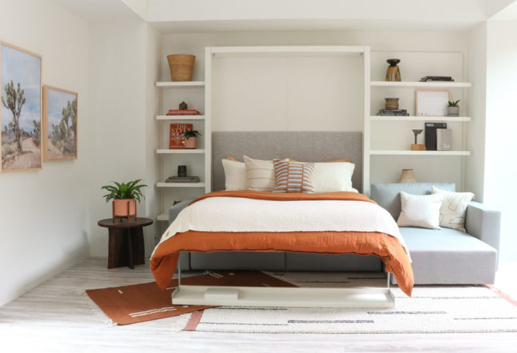 Swing as bed with orange comforter