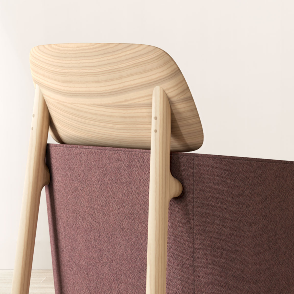 Toluca chair rear view of top half ash headrest  with leather upholstery