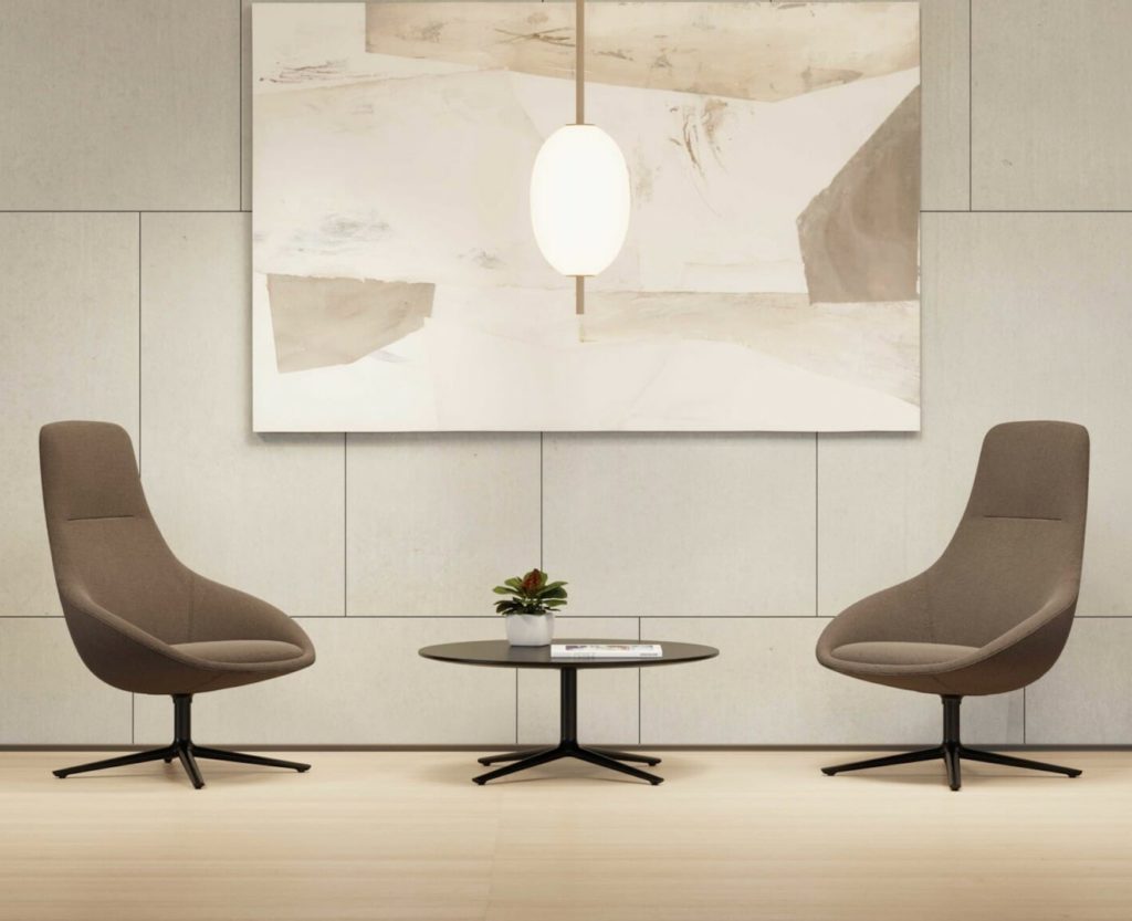 Cove high-back two brown chairs with low table