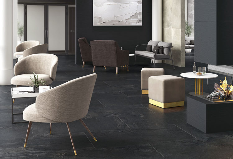 Porcelain Tile Owen Stone dark gray in restaurant setting