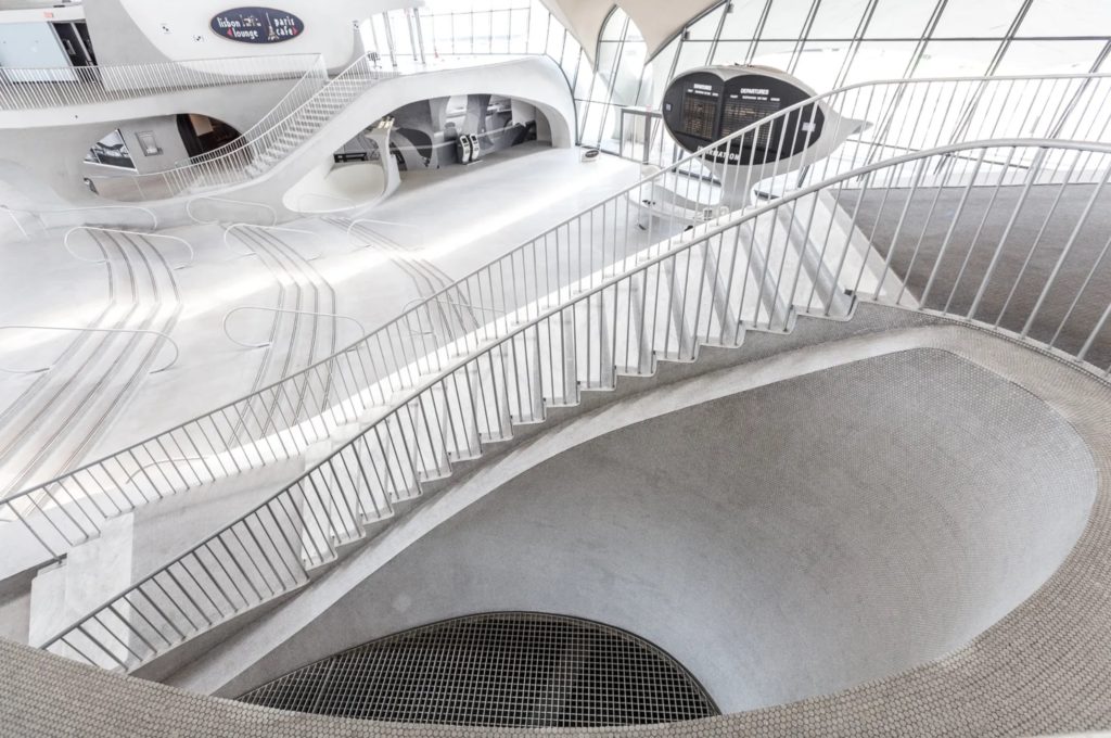 penny tiles TWA terminal interior black and white photo