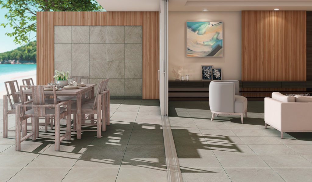 porcelain tile Portugal collection in putty showing indoor outdoor application