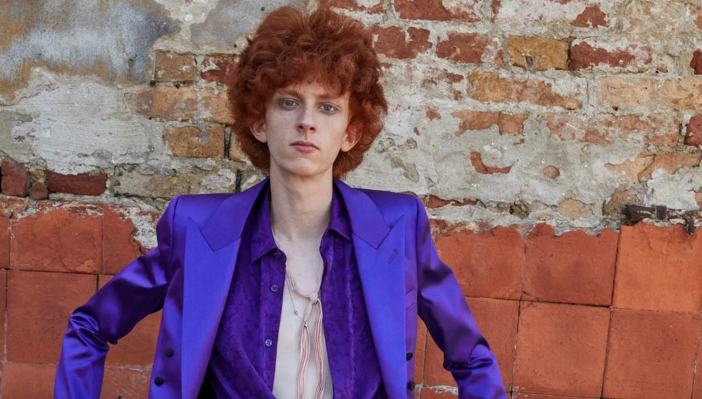 Pantone color of the year male model in Very Peri outfit