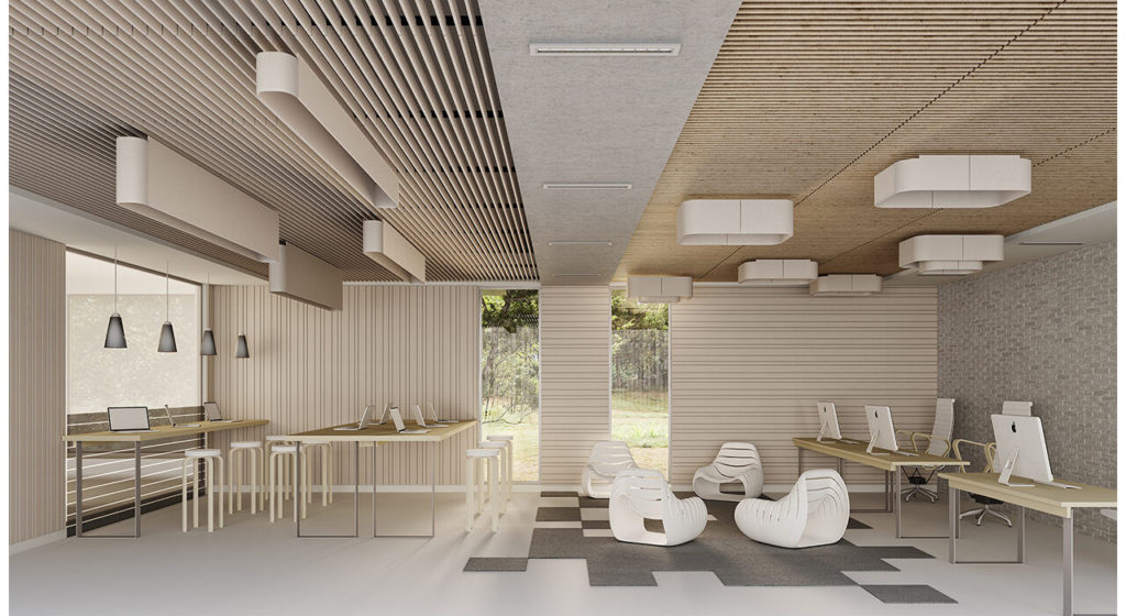 Ecoustic Lens linear and square styles in almond in workspace
