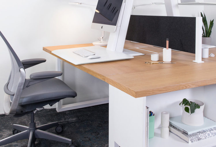 QuickStand Eco view from side on woodtop desk