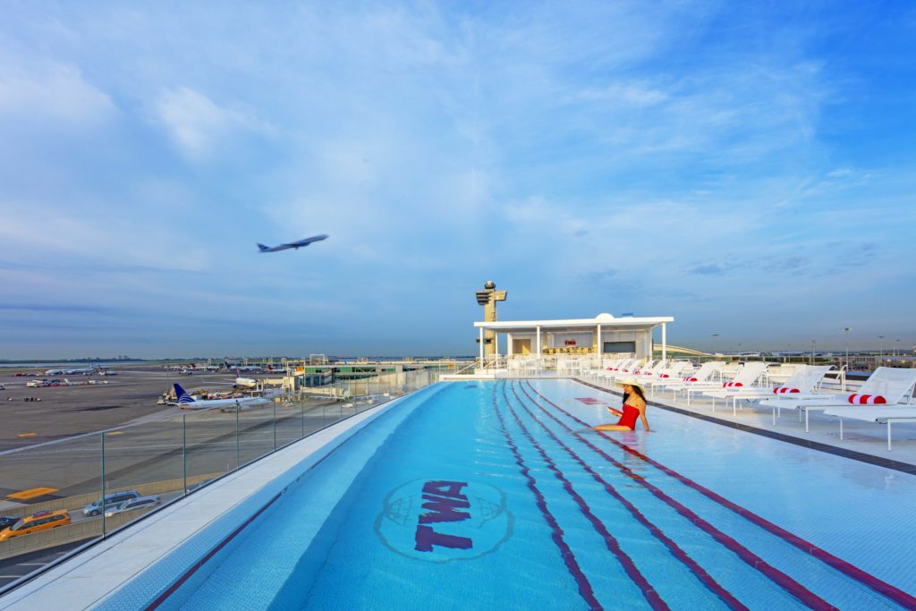 penny tiles infinity pool at TWA Hotel