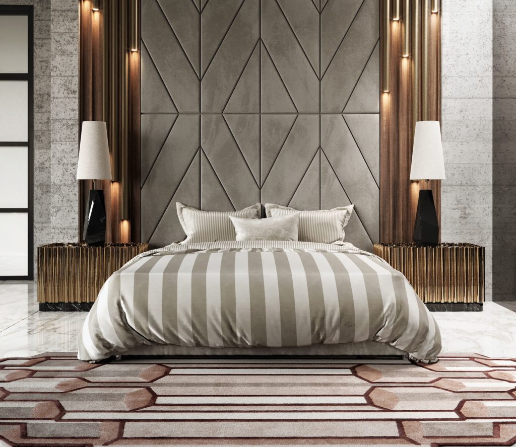 Boca do Lobo loft Bedroom with large bed and Symphony nightstand