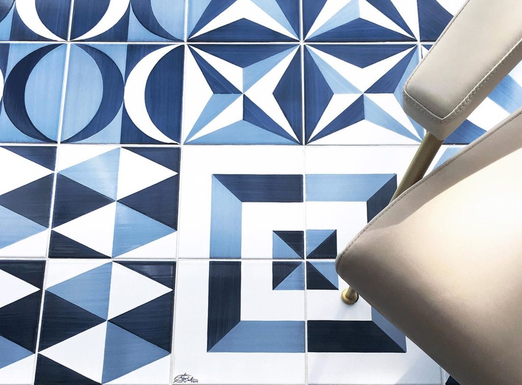 Blu Ponti tile detail with chair view from above
