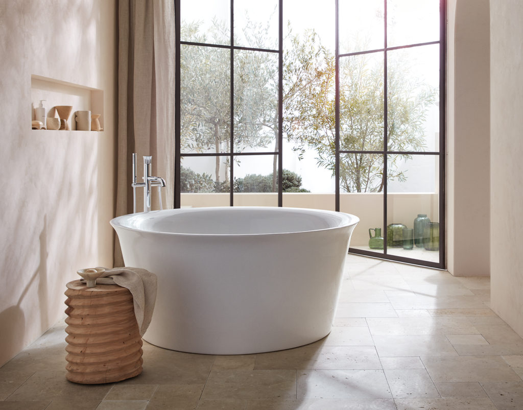 White Tulip circular tub in airy bathroom