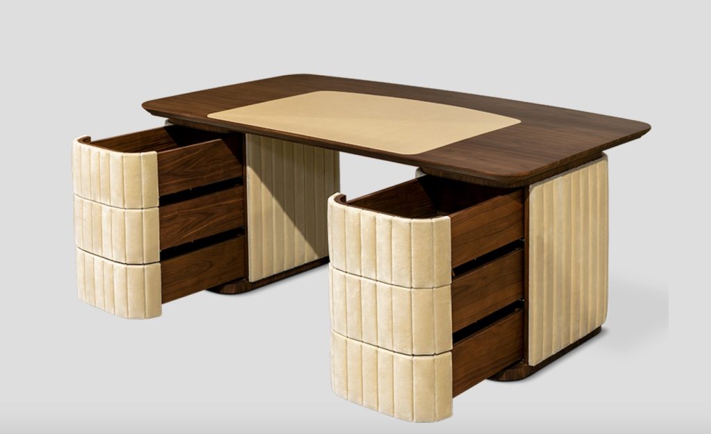 Edith desk front with open drawers
