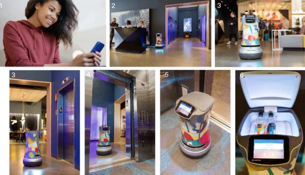 TK Elevator showing the stages of robot room service 