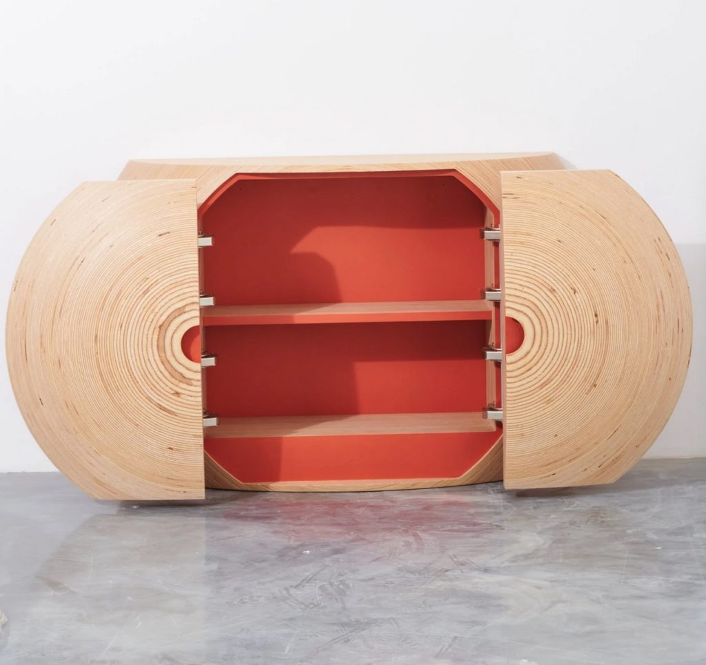 Timbur Bubble credenza open with orange on inside